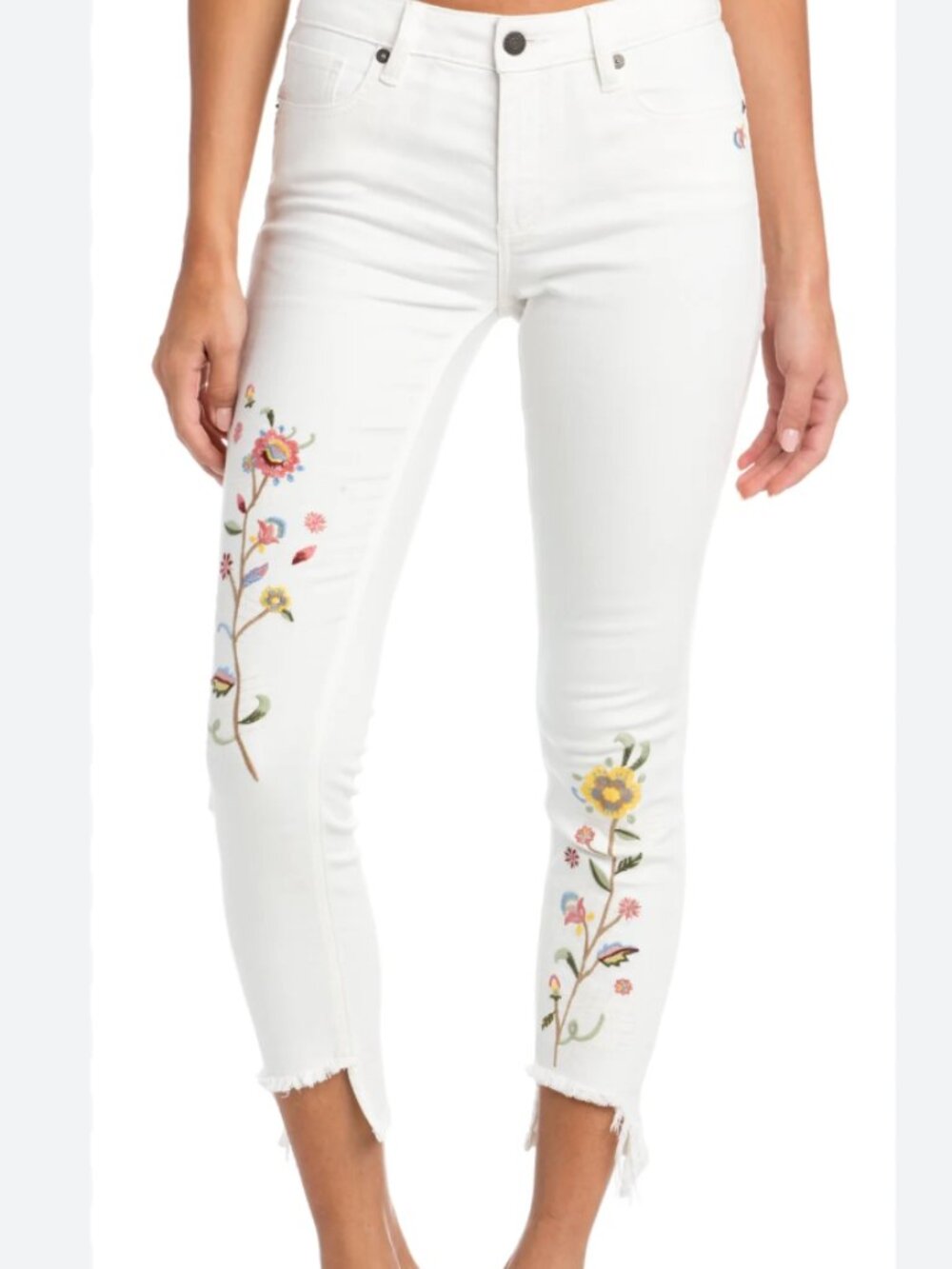 MISS ME Women's White Floral Embroidered Ankle Skinny Jeans Size 27